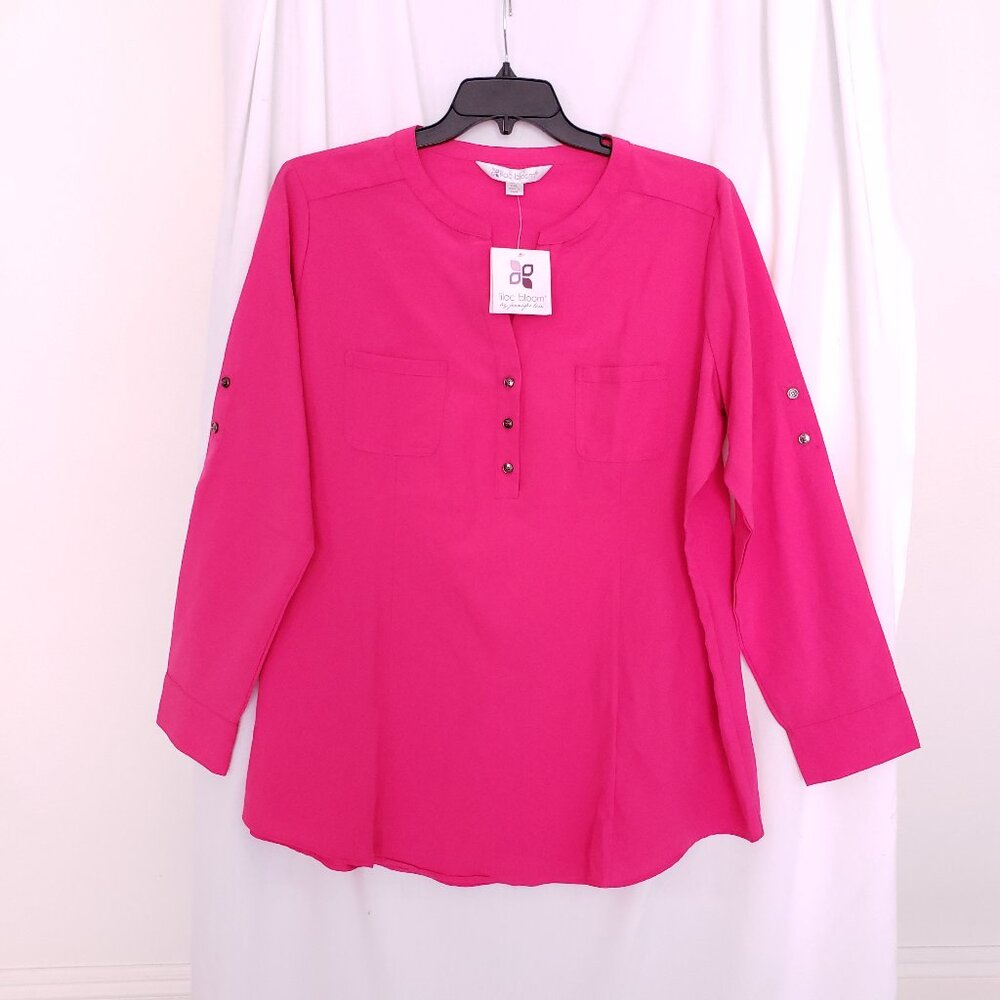 Lilac Bloom Hot Pink Woman Long Sleeve V Neck Blouse Size 2XL